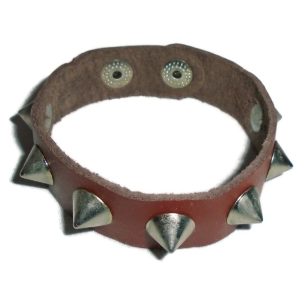 Punk Spike Snap Bracelet NEW Brown Leather - Picture 5 of 6